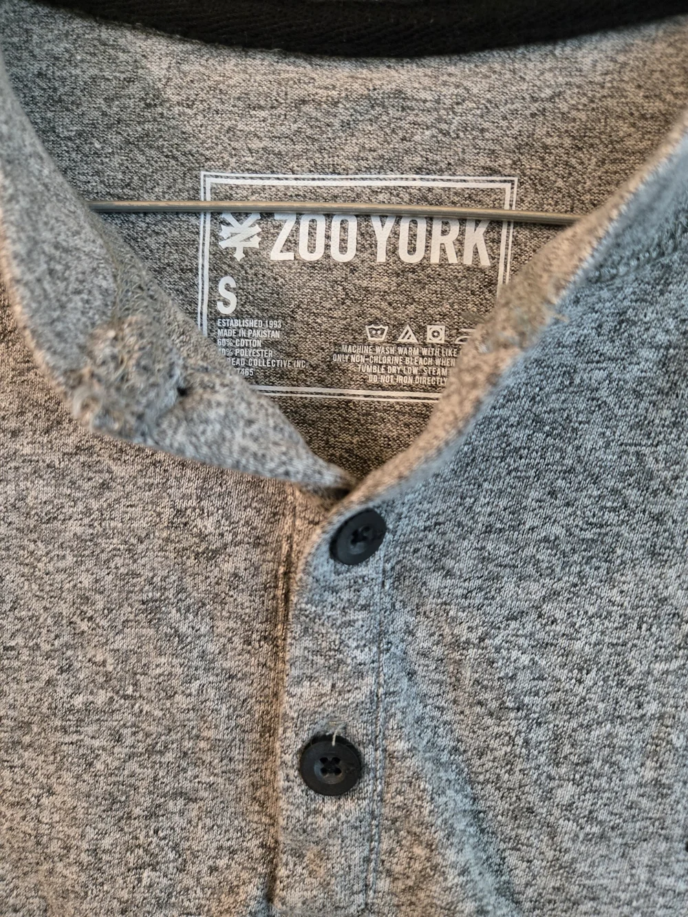 Zoo York Men's Grey Crewneck Henley with Black Sleeves